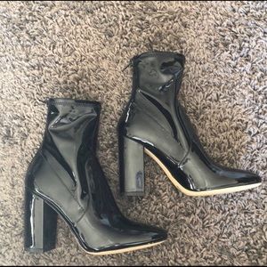 Aldo faux patent leather black sock booties